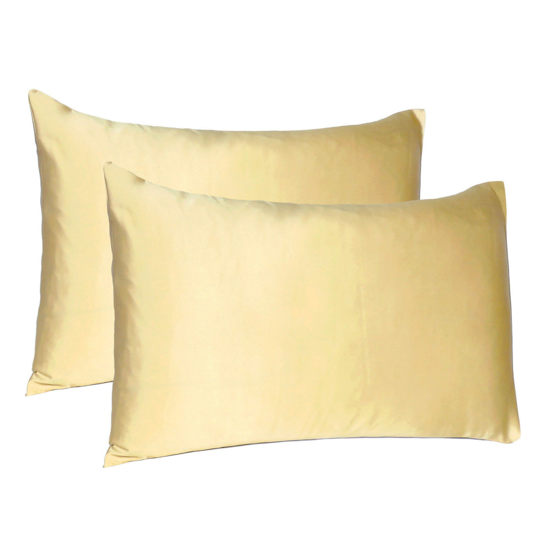 Pale Yellow Dreamy Set Of 2 Silky Satin Standard Pillowcases