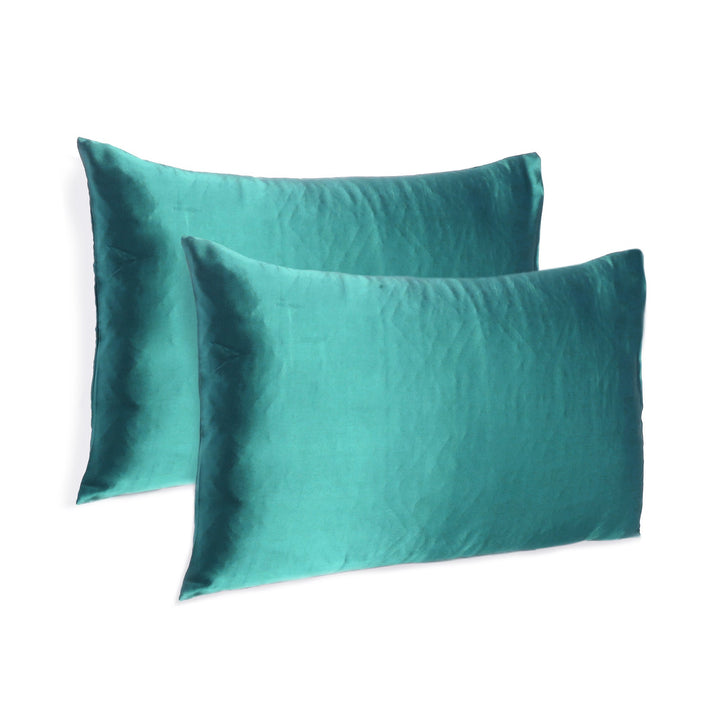 Teal Dreamy Set Of 2 Silky Satin Standard Pillowcases