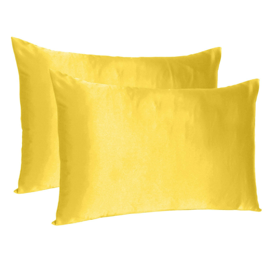 Lemon Dreamy Set Of 2 Silky Satin Queen Pillowcases