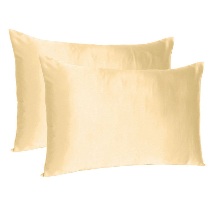 Pale Peach Dreamy Set Of 2 Silky Satin Queen Pillowcases