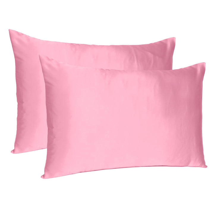 Pink Rose Dreamy Set Of 2 Silky Satin Queen Pillowcases