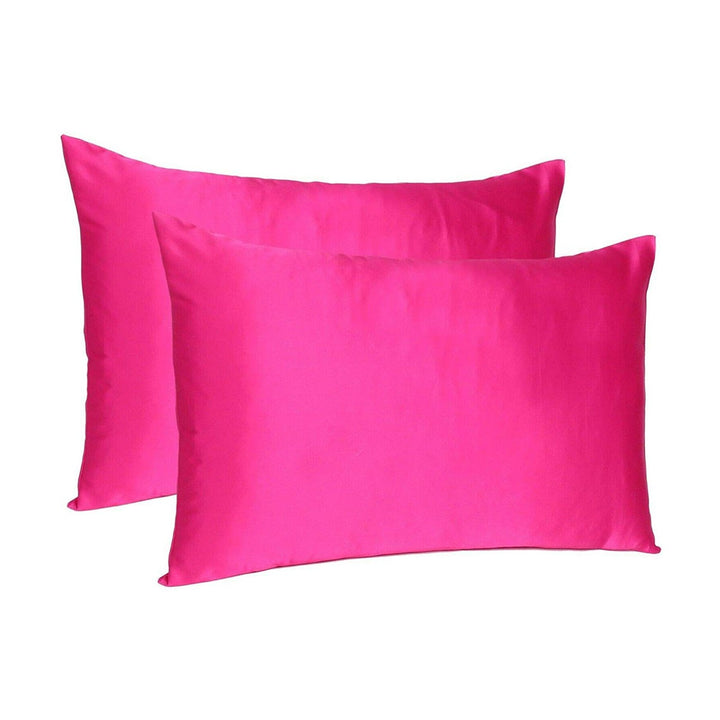 Fuchsia Dreamy Set Of 2 Silky Satin Queen Pillowcases