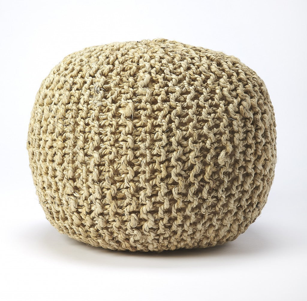 19" Natural Jute Round Pouf Ottoman