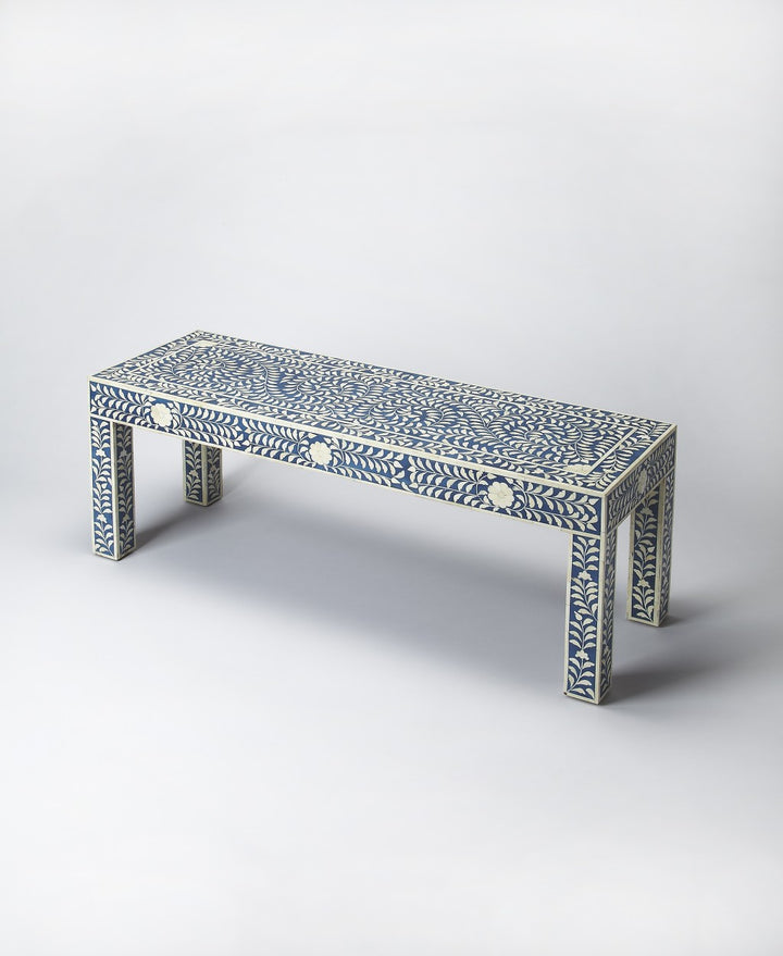 Blue And Ivory Bone Inlay Bench