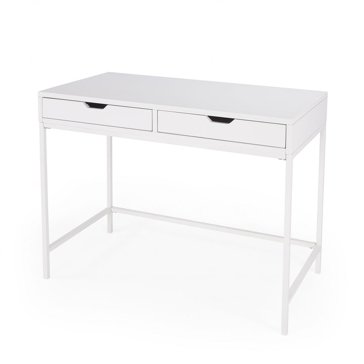 40" White Rubberwood Wood Writing Desk With Two Drawers