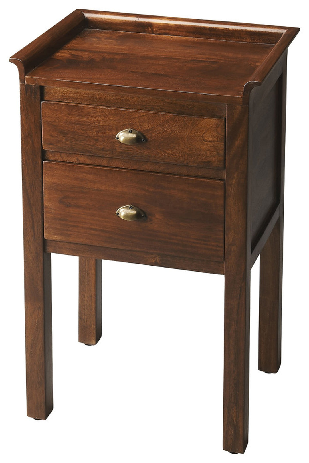 30" Brown Solid Wood End Table With Two Drawers