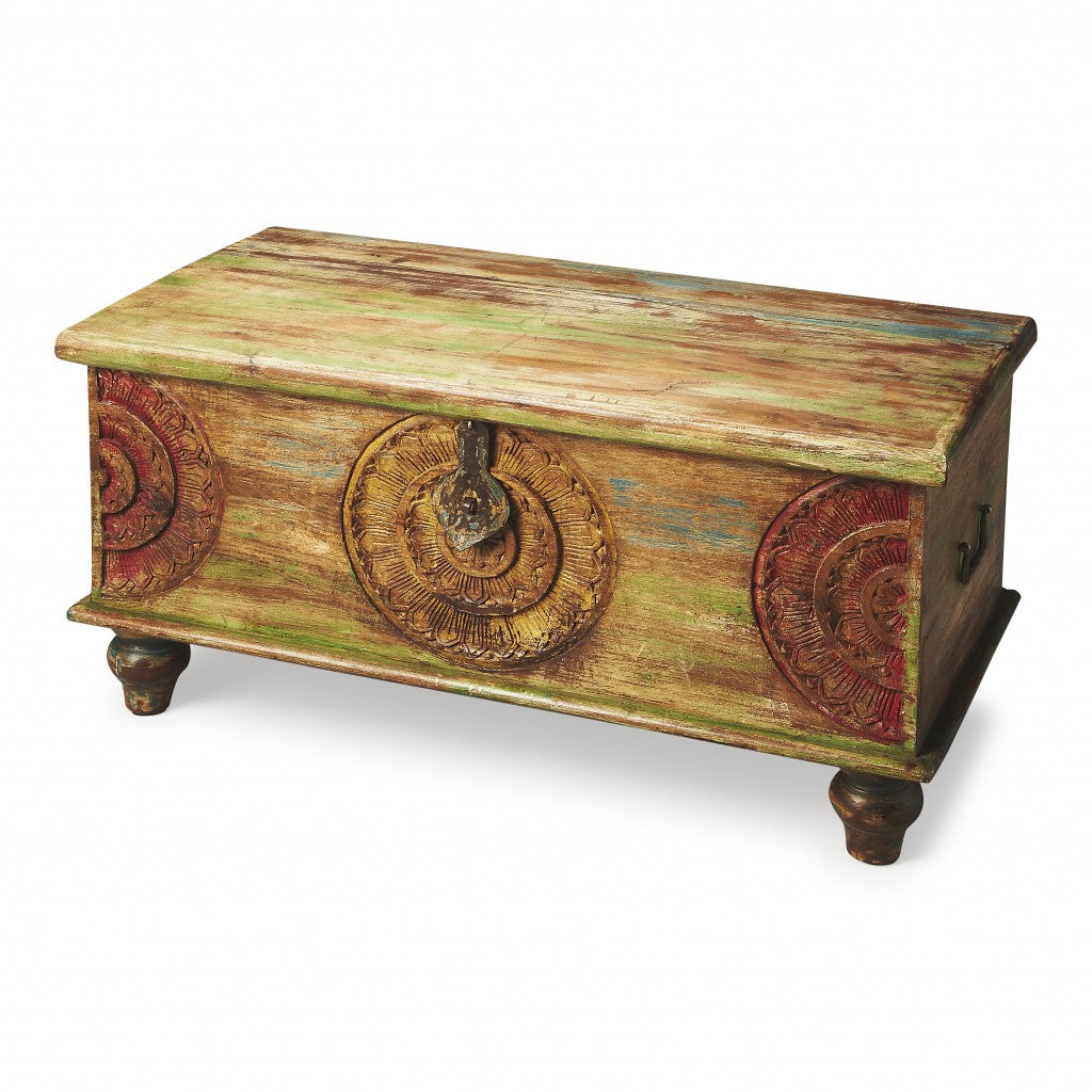 Mesa Carved Wooden Trunk Coffee Table