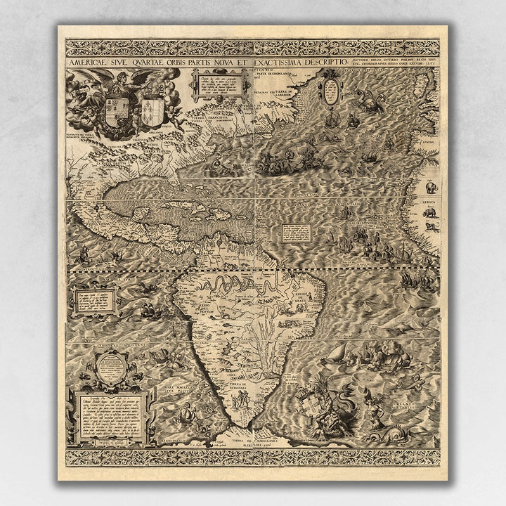 Vintage 1562 Map Of Early Americas Unframed Print Wall Art