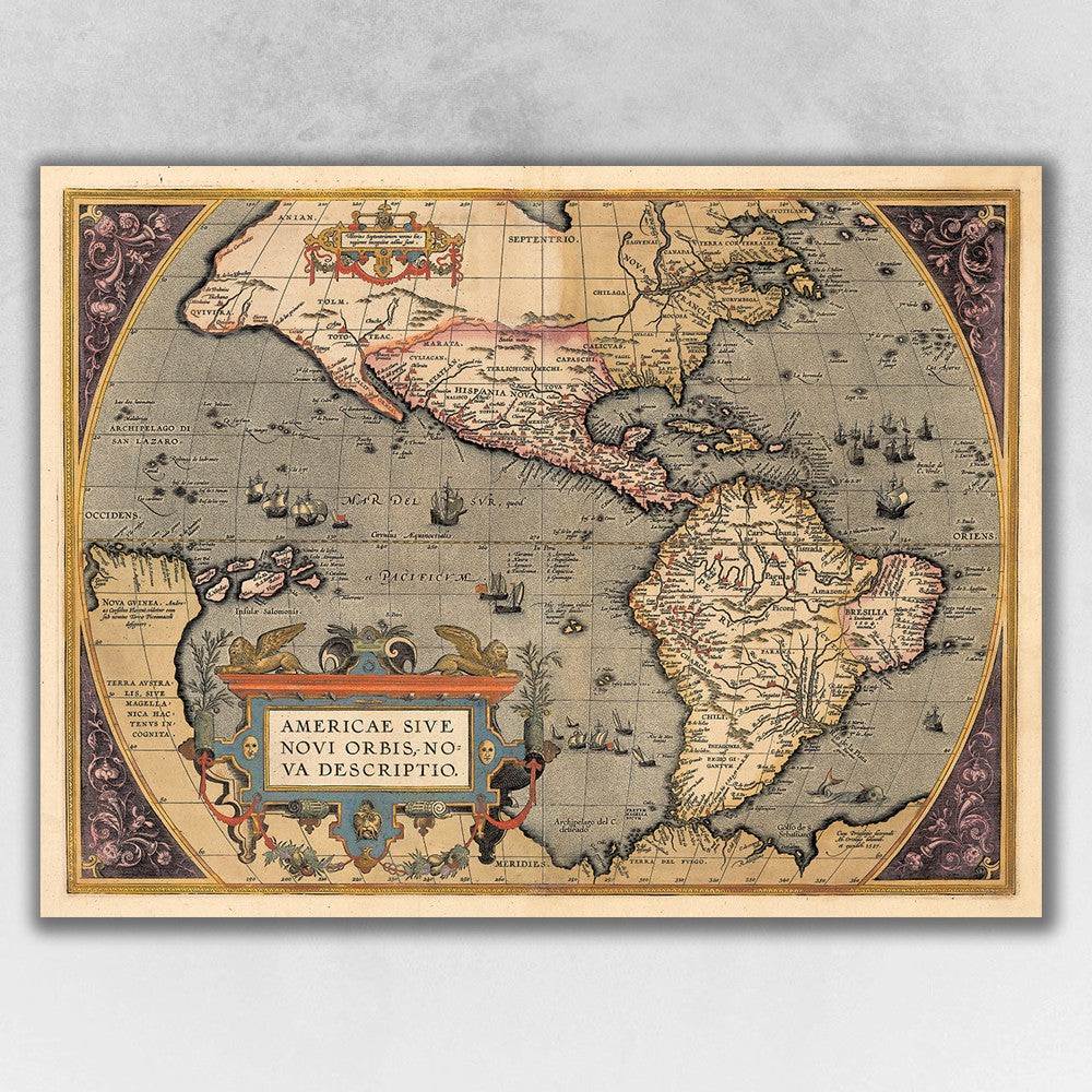 Vintage 1598 Map Of The Americas Unframed Print Wall Art