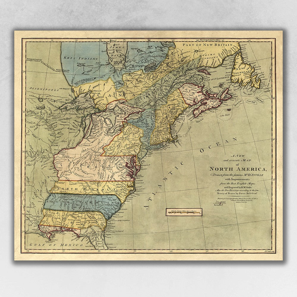 Vintage 1771 Map Of North America Unframed Print Wall Art