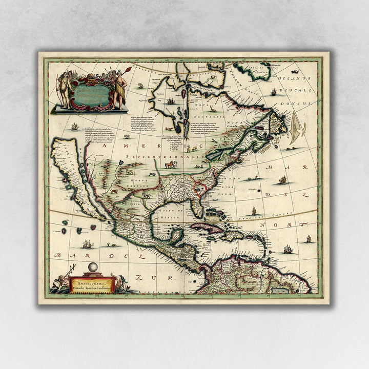 Vintage 1652 Map Of Early North America Unframed Print Wall Art