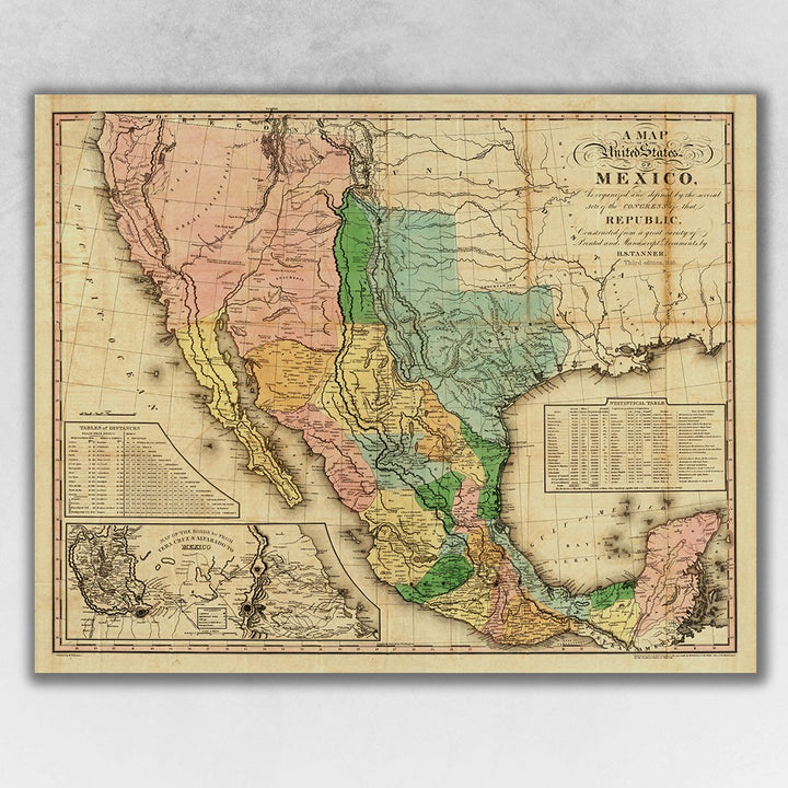 Vintage 1846 Map Of Mexico Unframed Print Wall Art