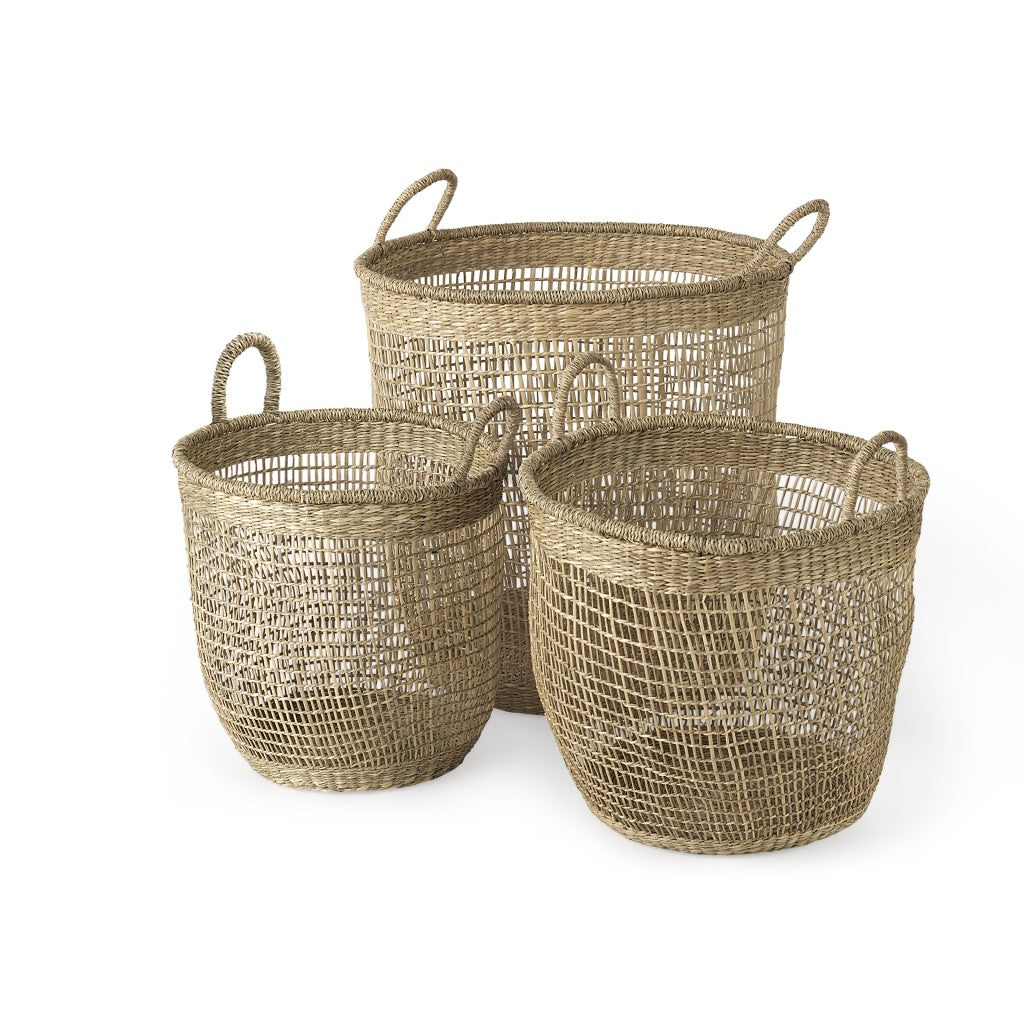 Set Of Three Round Wicker Storage Baskets