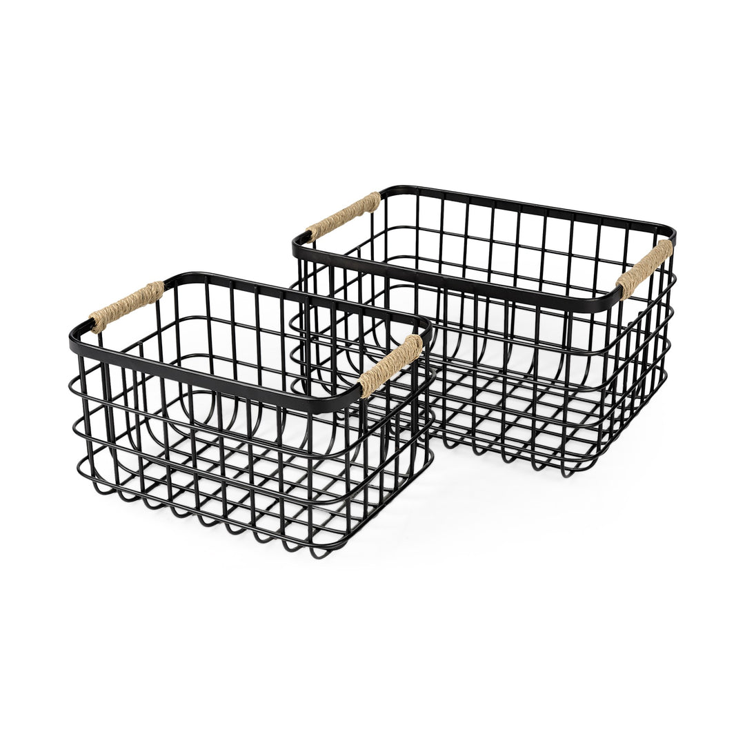 Set Of Two Black Metal Baskets