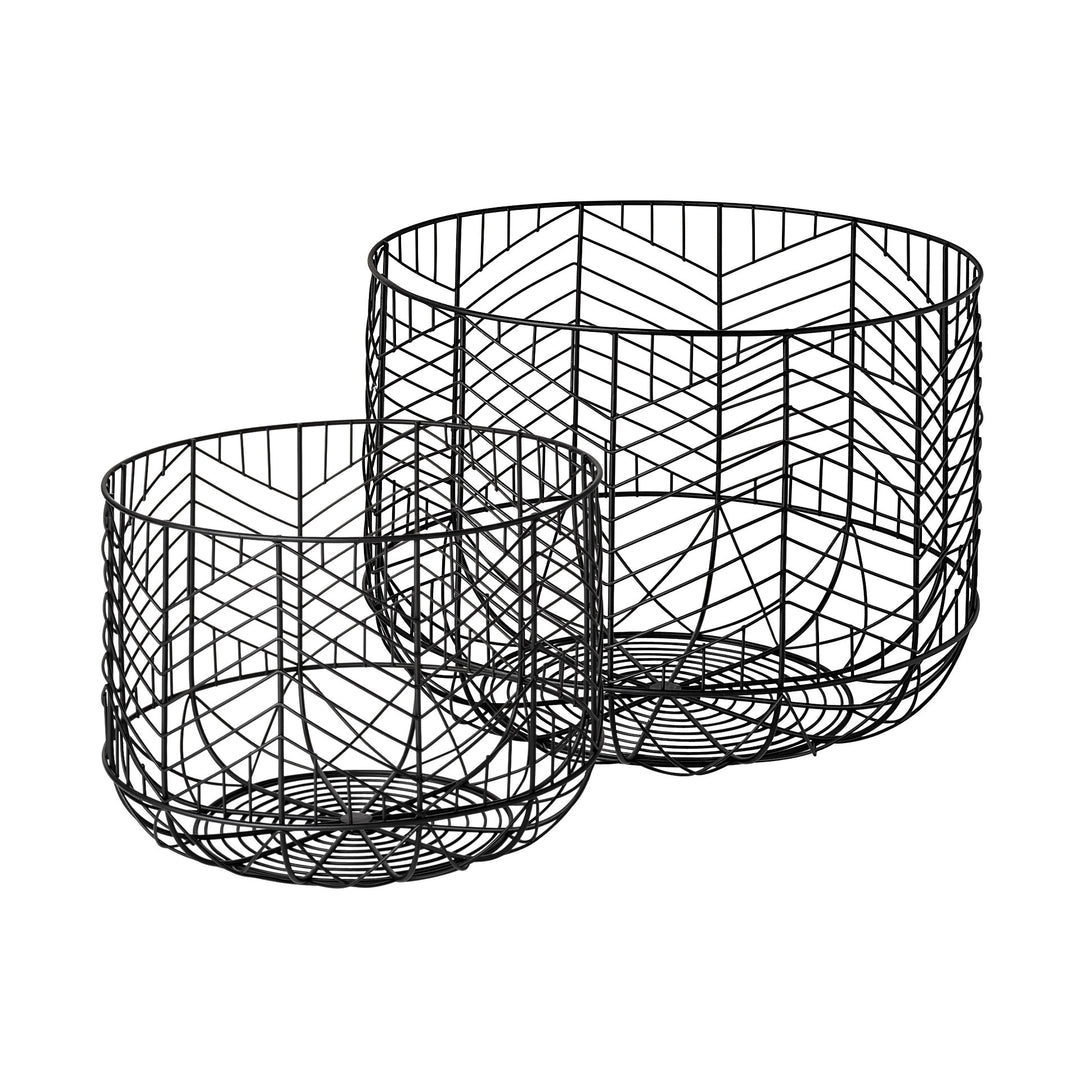 Set Of Two Black Metal Wire Chevron Bowls