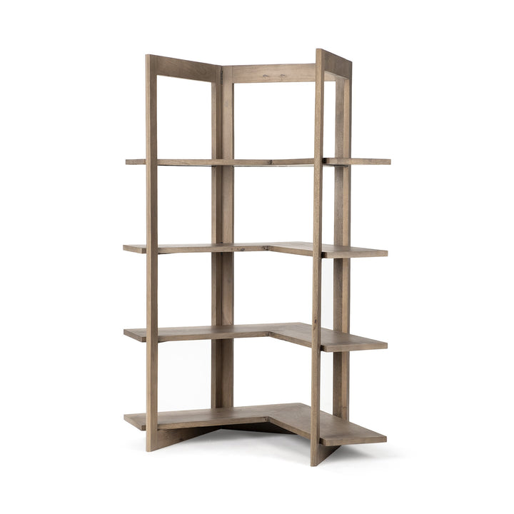 Light Brown Wooden Corner Shelving Unit