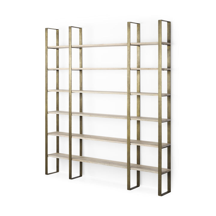 Gold Iron Framed Wooden Shelving Unit