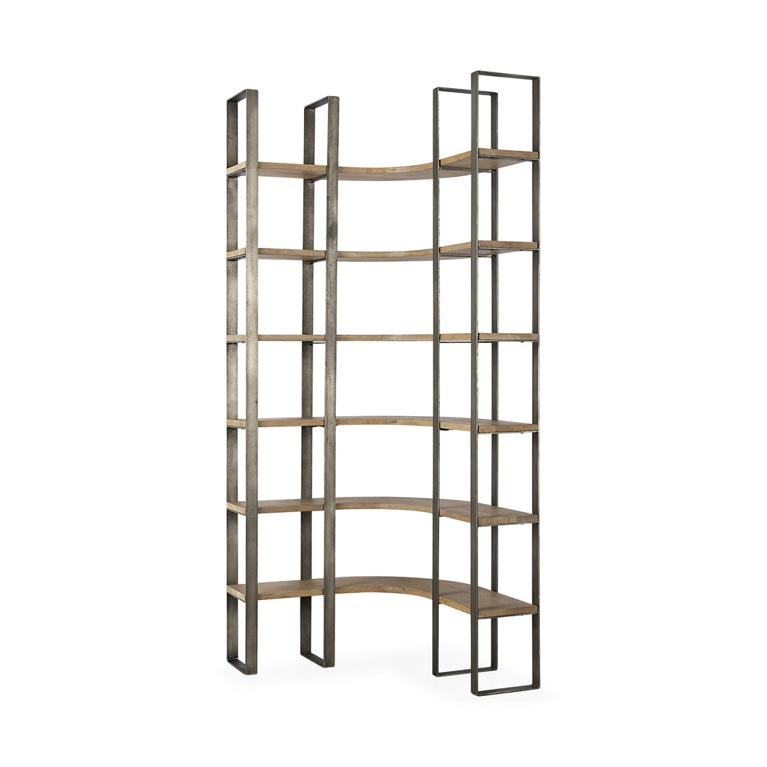 Silver Iron Framed Curved Wooden Shelving Unit