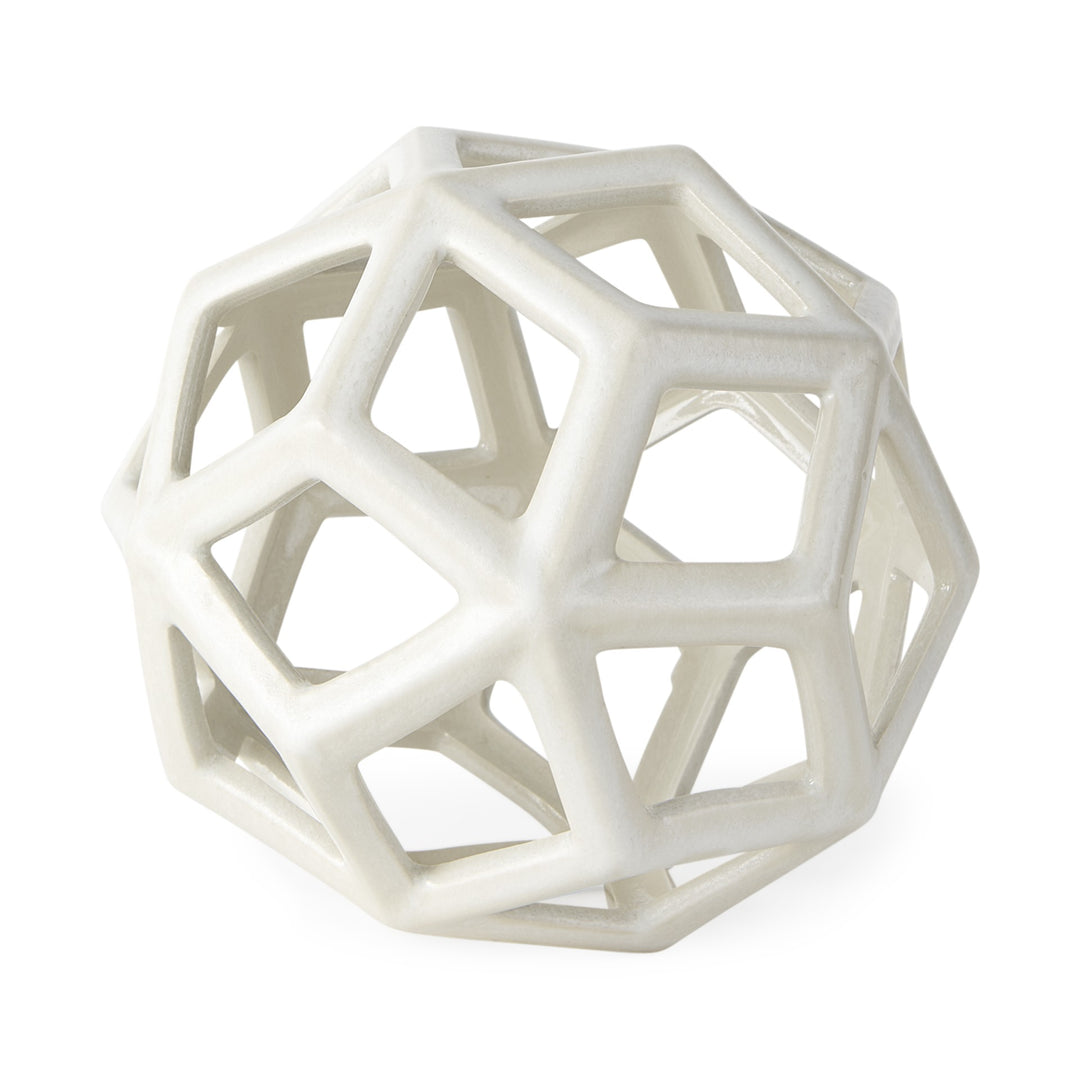 White Crackle Glaze Ceramic Geometric Sculpture