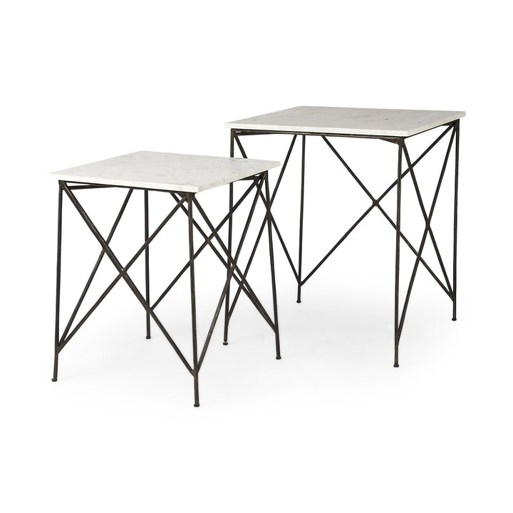 Antiqued Angular Metal And Marble End Table