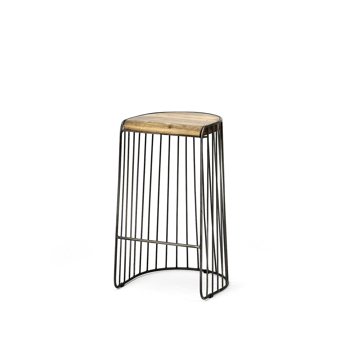 Wood And Metal Wire Design Counter Stool