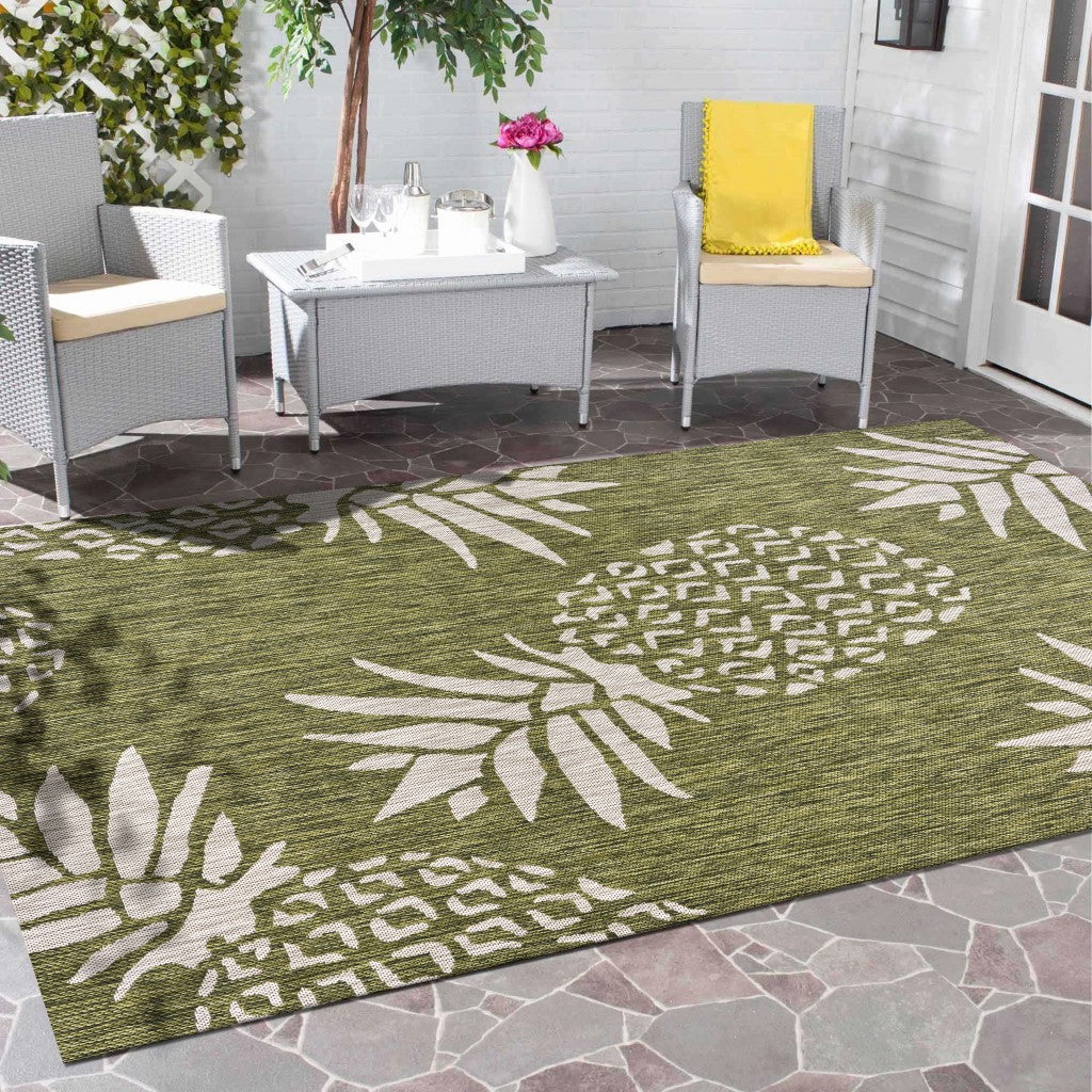 5' X 7' Green Floral Indoor Outdoor Area Rug