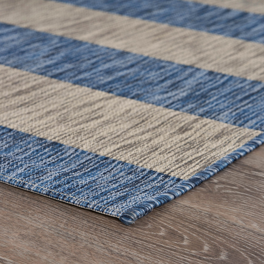 5' X 7' Blue And Gray Striped Indoor Outdoor Area Rug