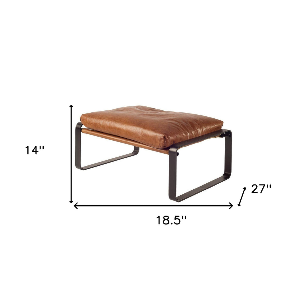 19" Brown Faux Leather Ottoman