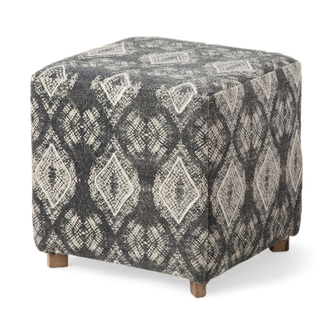 19" Gray 100% Cotton And Brown Cube Ottoman