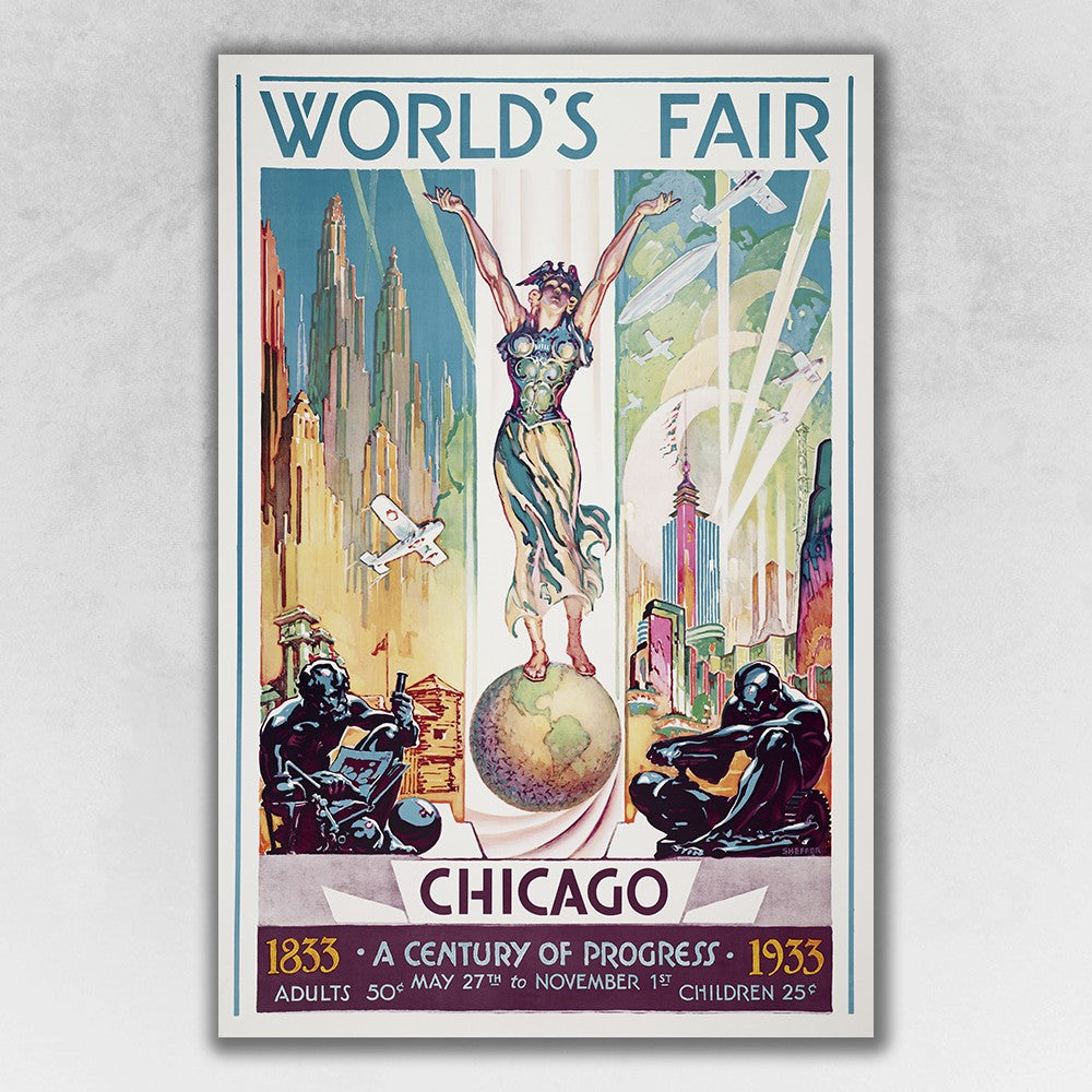 Vintage 1933 Chicago Worlds Fair Unframed Print Wall Art