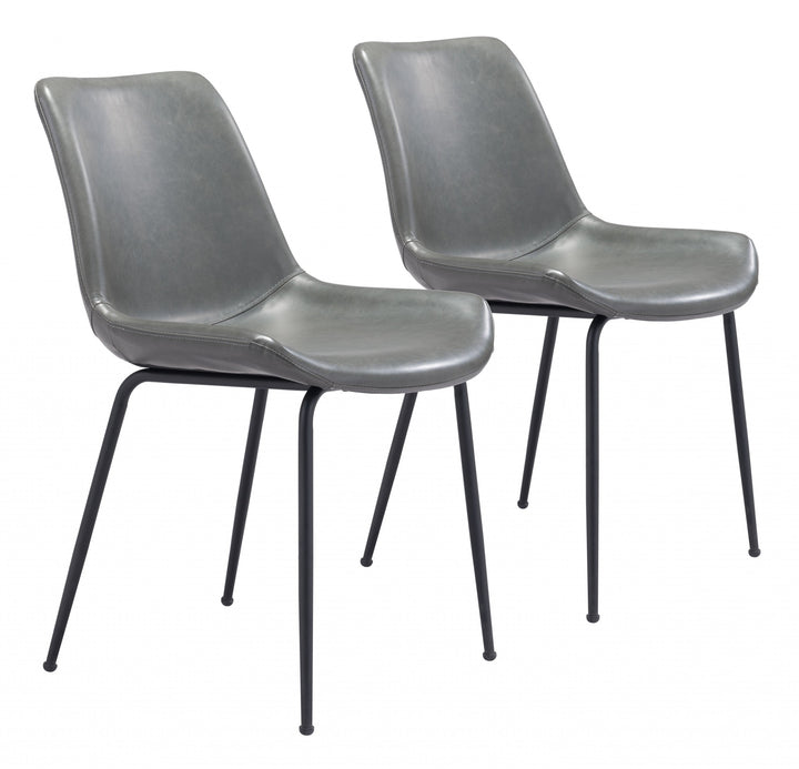 Set of Two Gray and Black Top Shelf Modern Rugged Dining Chairs