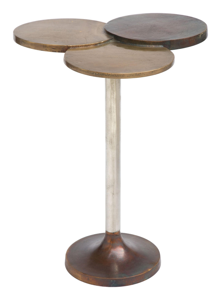 18" Silver Bronze And Brass Aluminum End Table