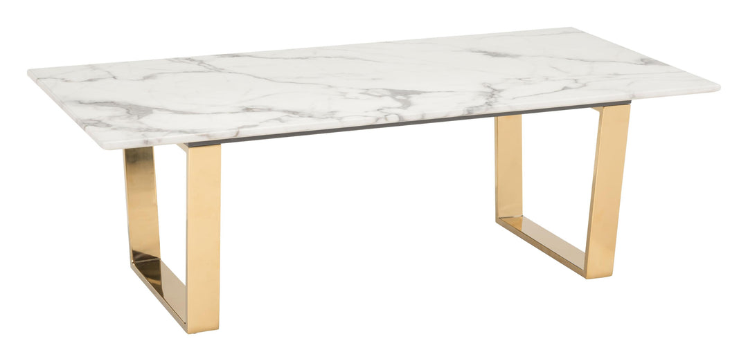 Designer's Choice White Faux Marble and Gold Coffee Table