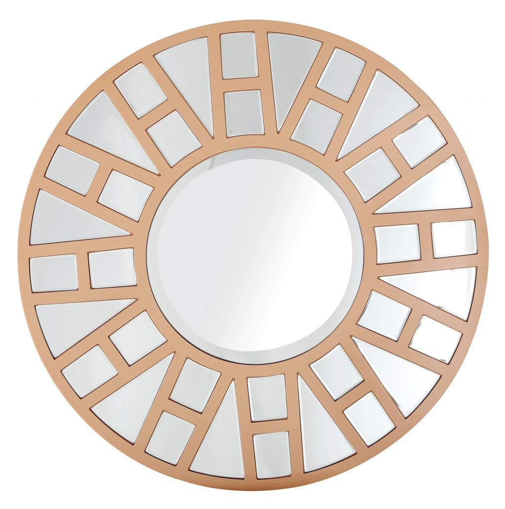 32" Polished Round Accent Mirror Wall Mounted With Metal Frame