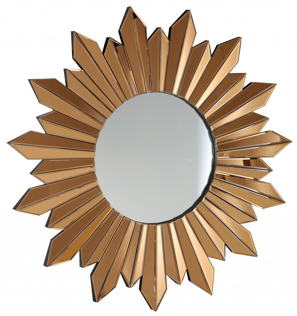 39" Mirrored Sunburst Accent Mirror Wall Mounted With Glass Frame