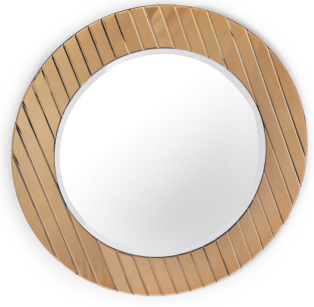 35" Mirrored Round Accent Mirror Wall Mounted With Glass Frame