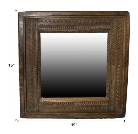 Carved Reclaimed Wood Square Mirror