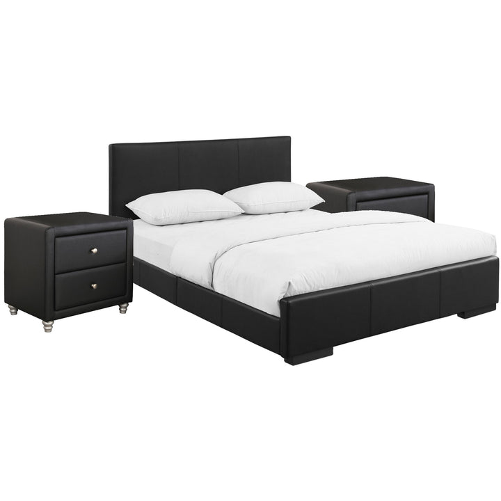 Solid Manufactured Wood Black Standard Bed Upholstered With Headboard