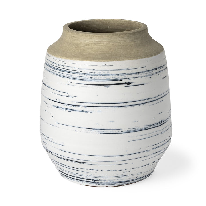 10" Blue White and Sand Coastal Ceramic Vase