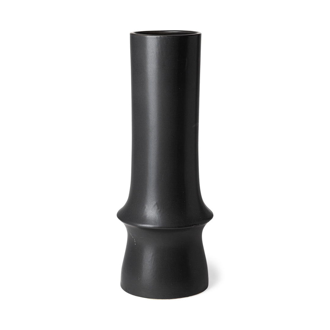 17" Matte Black Contempo Deco Ceramic Vase