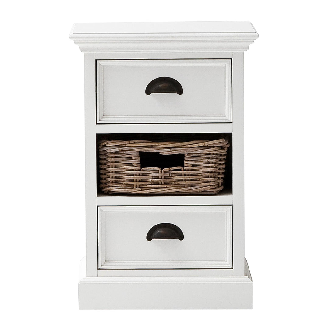 Classic White Two Drawer Nightstand Unit with Basket