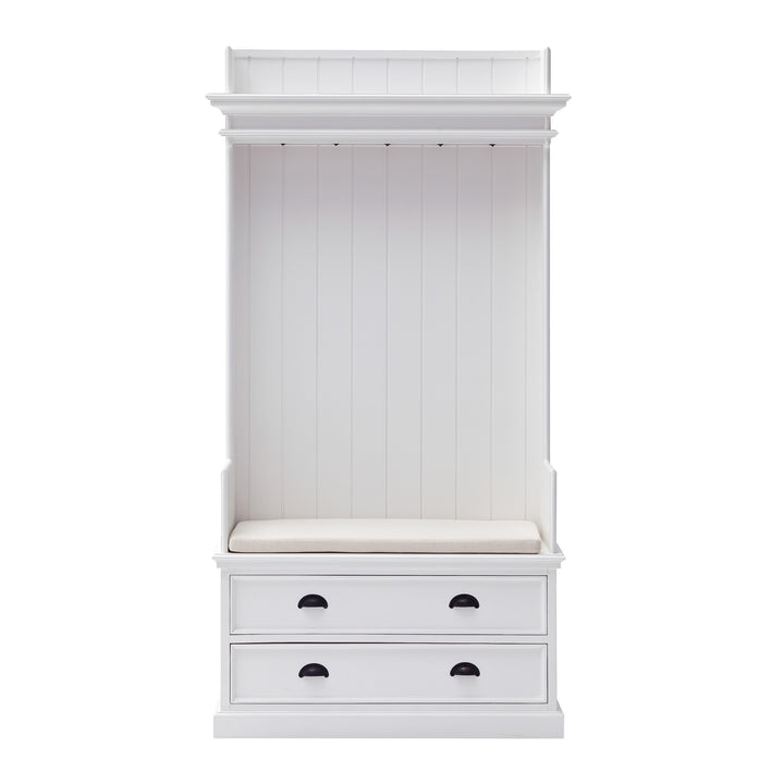 Classic White Entryway Coat Rack and Bench with Drawers