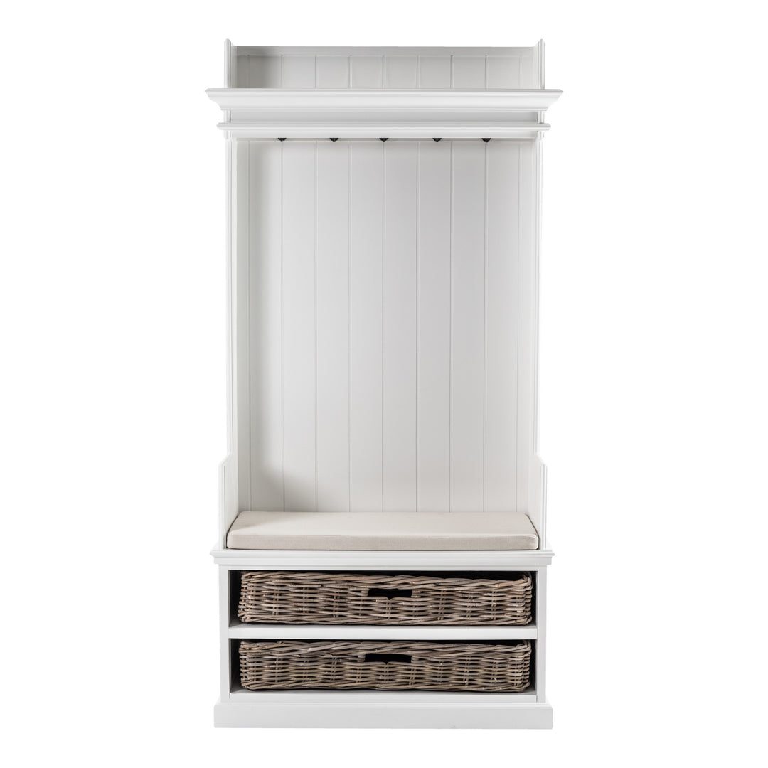 Classic White Entryway Coat Rack and Bench with Baskets