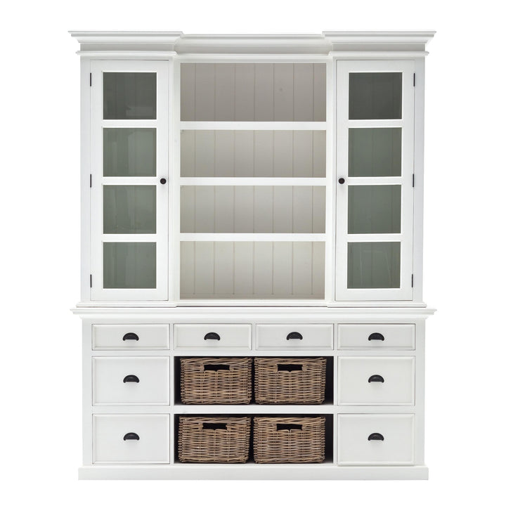 Classic White Library Hutch with Basket Set