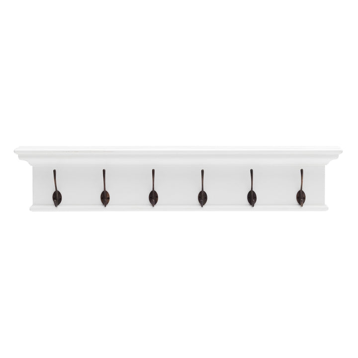 Traditional Classic White Wood Six Hook Hanging Coat Rack