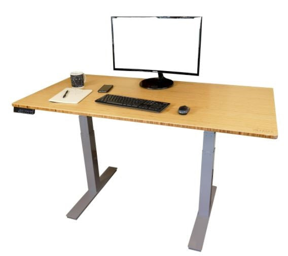 Gray and Natural Bamboo 52" Dual Motor Electric Office Adjustable Computer Desk