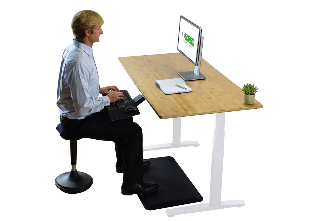 Gray and Natural Bamboo 52" Dual Motor Electric Office Adjustable Computer Desk