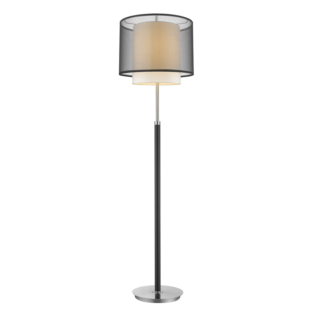 62" Chrome Traditional Shaped Floor Lamp With Black And White Drum Shade