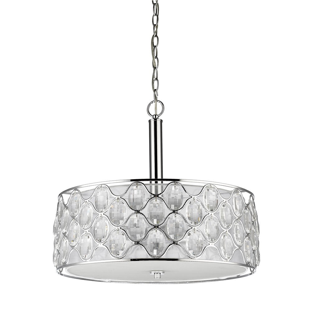 Isabella 4-Light Polished Nickel Drum Pendant With Crystal Accents