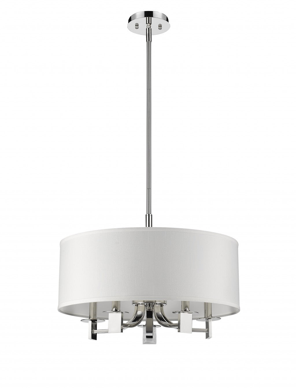 Andrea 5-Light Polished Nickel Drum Pendant With Ivory Hardback Shade